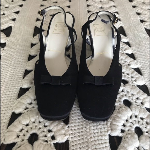 Cynthia Rowley Vintage Satin Black Kitten Mule - Picture 2 of 16